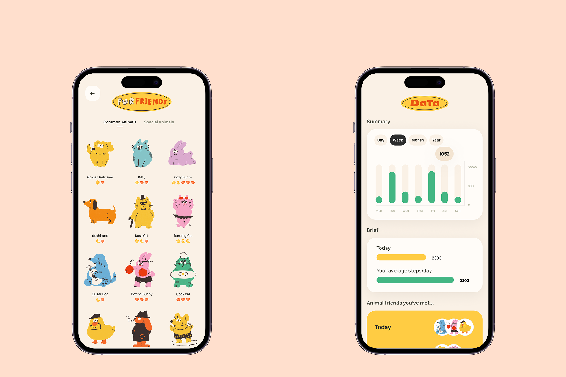 CanGoGoアプリの動物コレクション画面。歩くことで出会える動物たちが表示されている